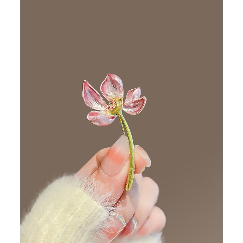 Style Pink Copper Alloy Lotus Hairpin