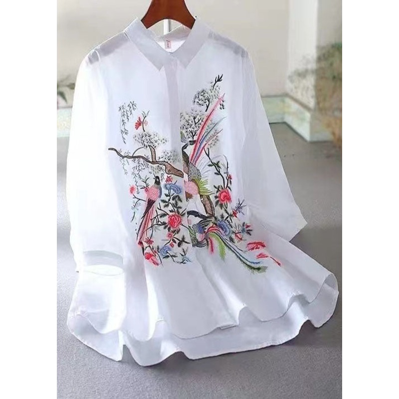 White Cotton Top Embroidered Bracelet Sleeve