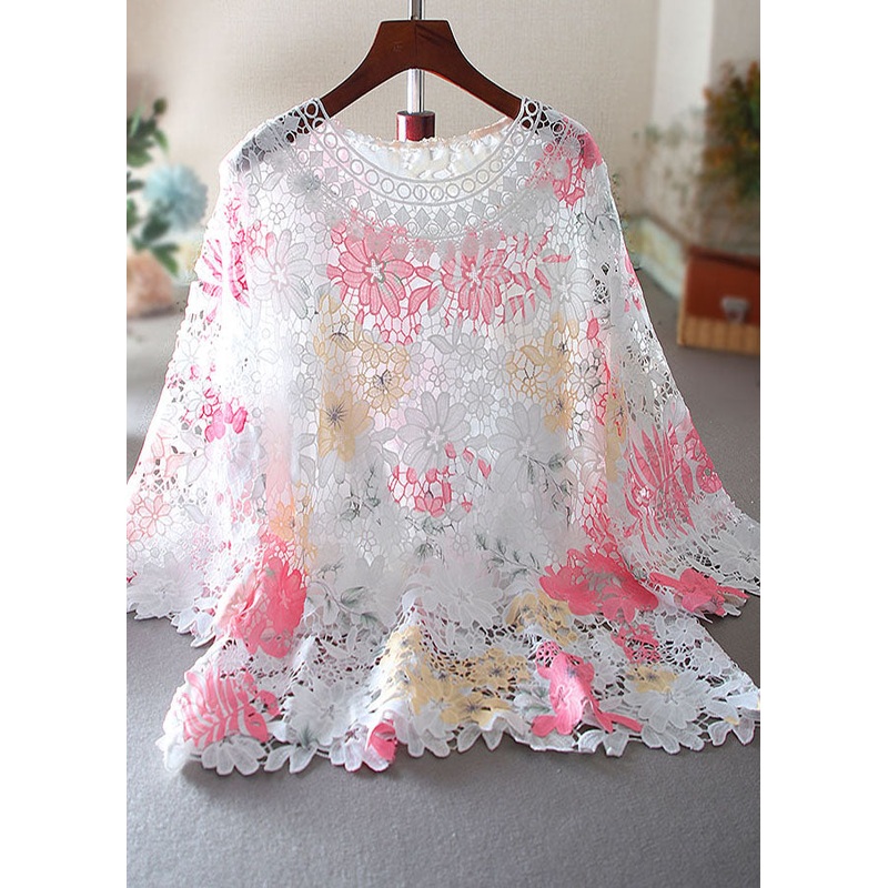 Women Pink Embroidered Lace Shirt Bracelet Sleeve