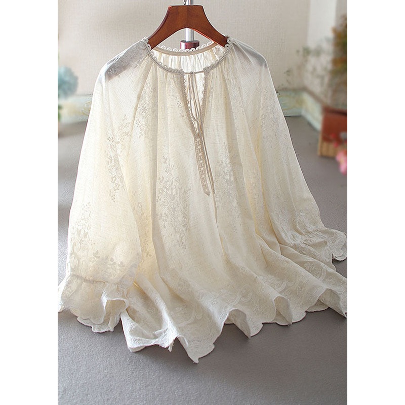 Women White Embroidered Cotton Shirt Tops Spring