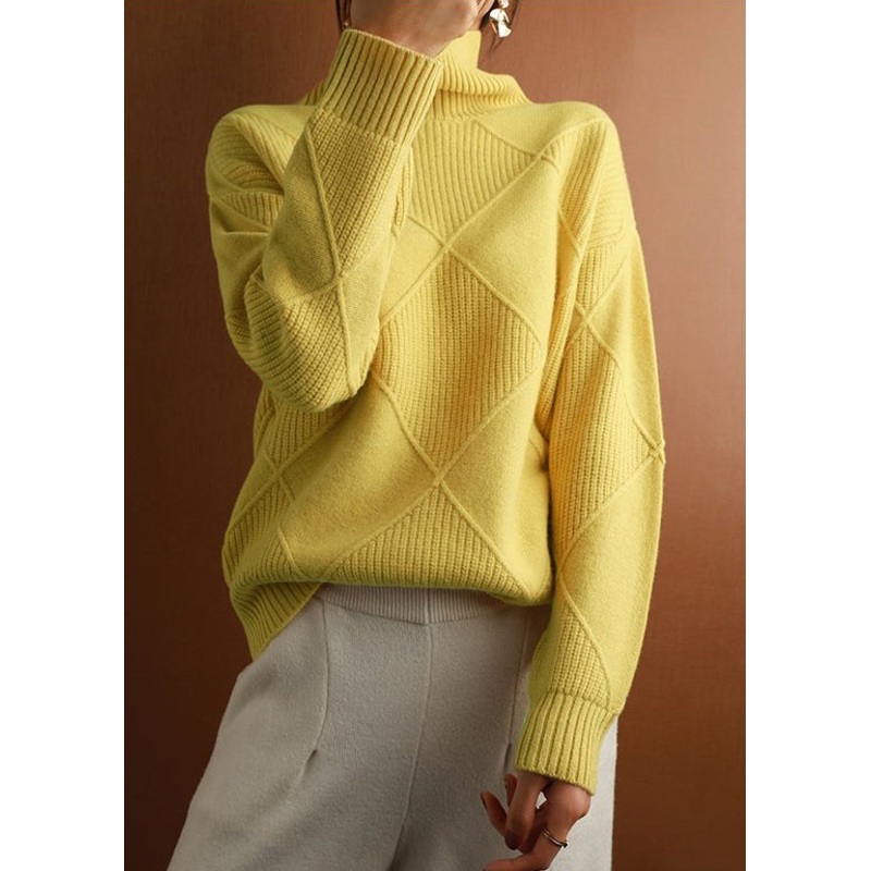 Yellow Cozy Solid Woolen Sweater Turtleneck Spring