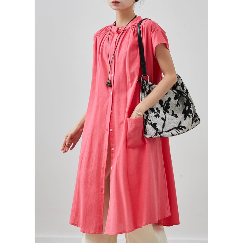 Bohemian Pink Oversized Cotton Mid Dress Summer