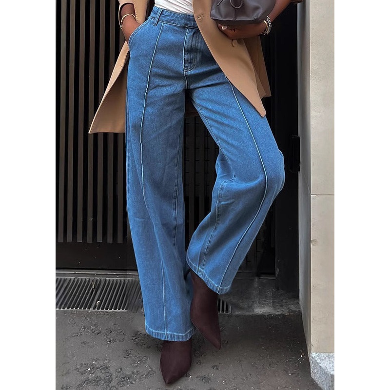 Chic Blue Pockets High Waist Versatile Denim Pants Spring