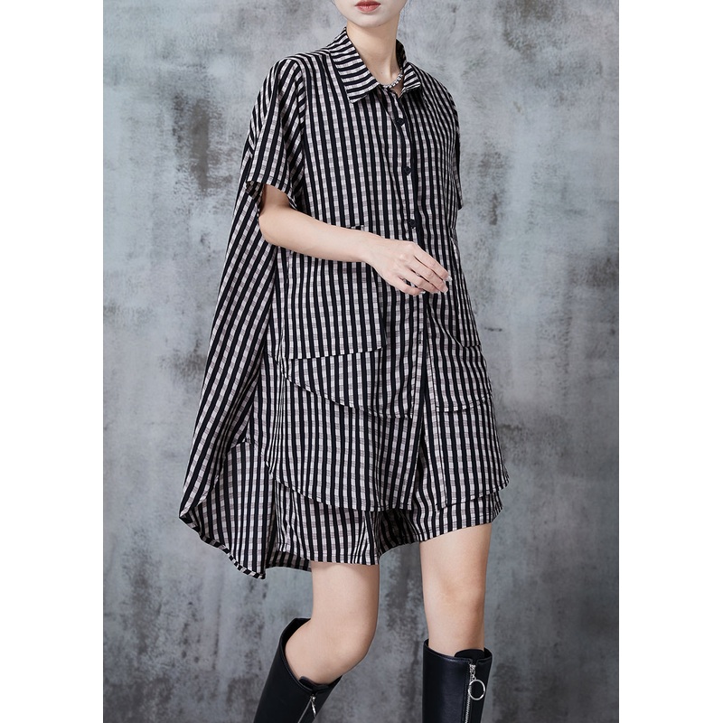 Grey Plaid Chiffon Two Pieces Set Oversized Summer