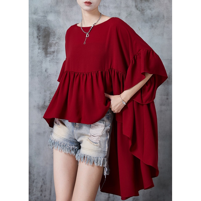 Mulberry Loose Chiffon Tank Tops Asymmetrical Design Summer