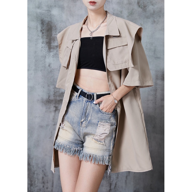 Original Design Khaki Oversized Patchwork Shirts Summer