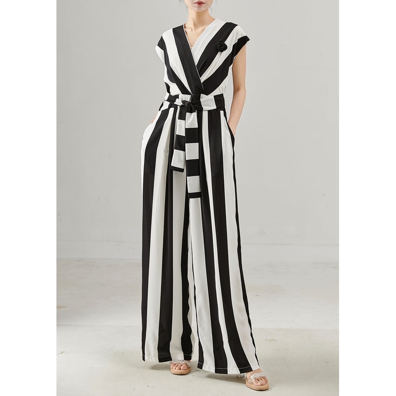 Unique Black White Striped Chiffon Jumpsuits Summer