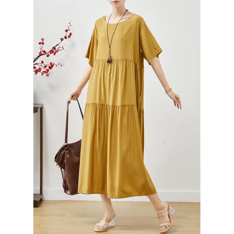 Yellow Patchwork Cotton Maxi Dresses Oversized Summer
