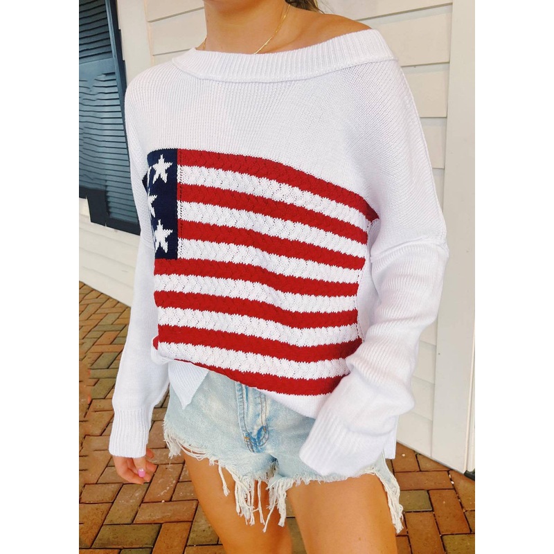 2025 New White O Neck Striped Knit Pullover Spring
