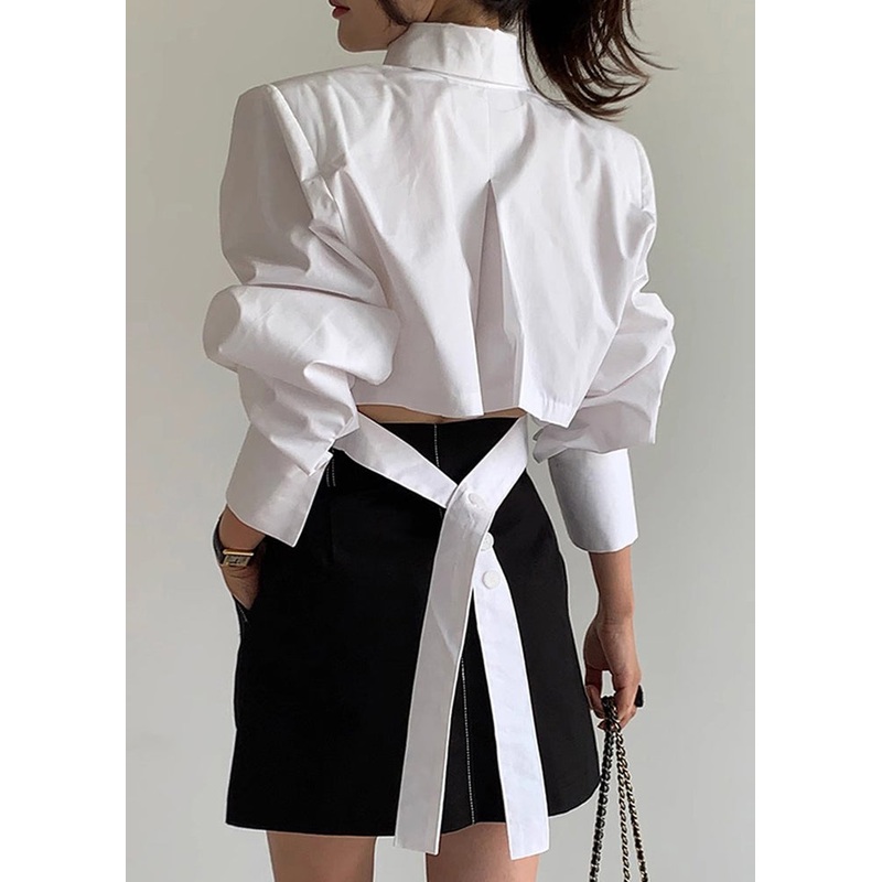 Beautiful White Back Lace Up Cotton Shorts Blouses Spring