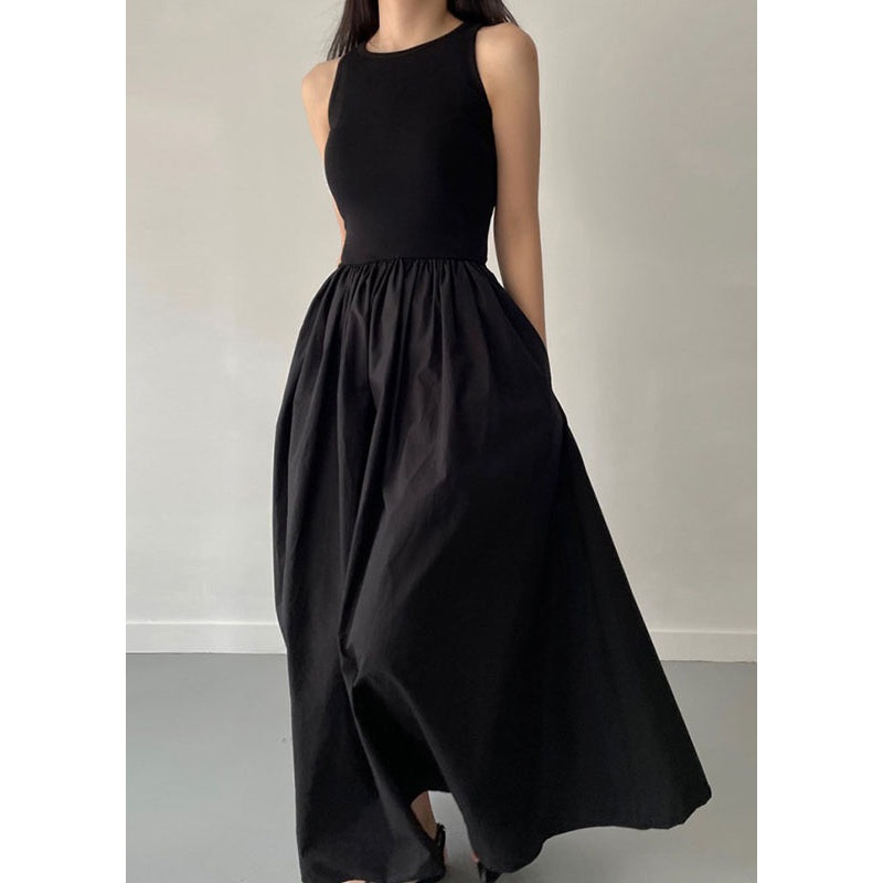 Black Patchwork Cotton Party Dress Exra Large Hem Sleeveless