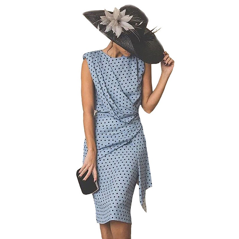 Bohemian Blue Dot Asymmetrical Wraped Dresses Summer