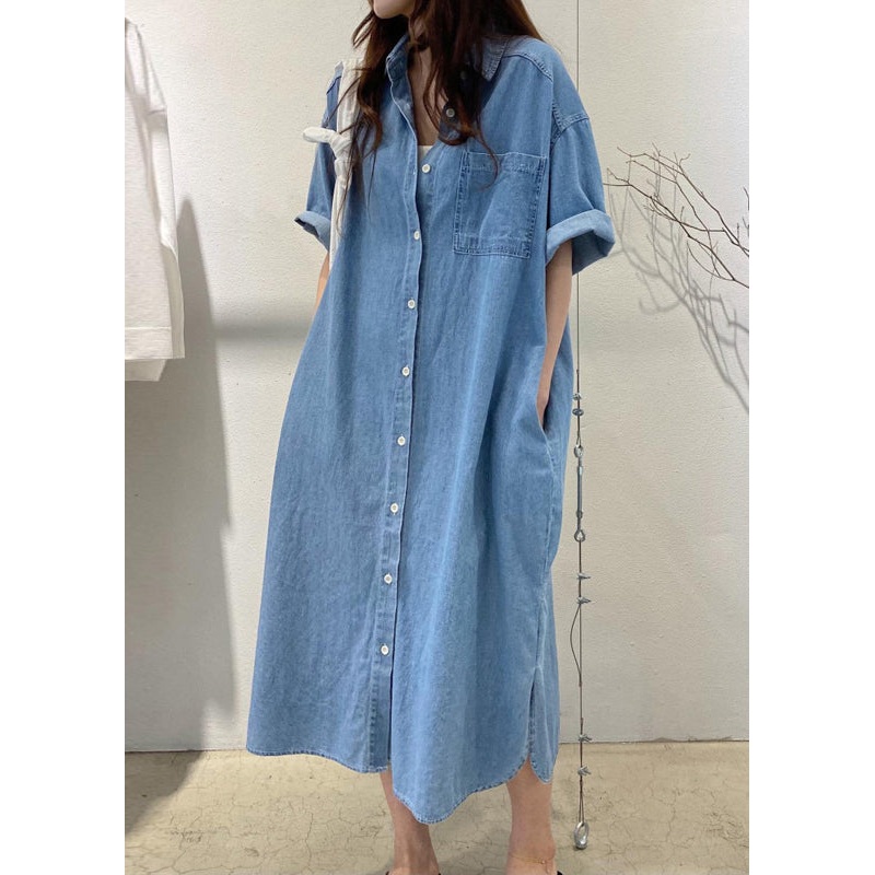 Boho Blue Oversized Denim Holiday Dress Summer