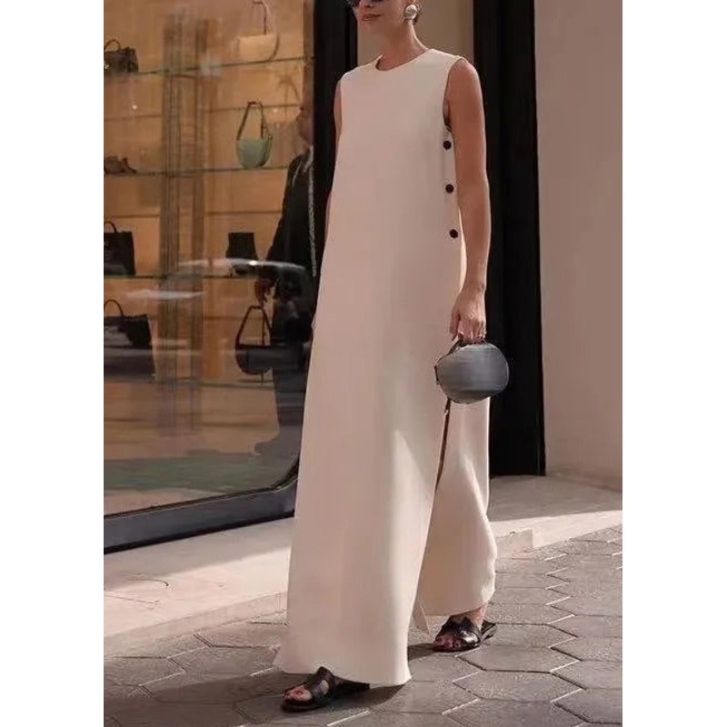 Boho White Side Open Cotton A Line Dress Sleeveless