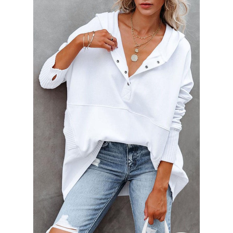 Casual White Hooded Patchwork Plus Size Cotton Sweatshirts Spring