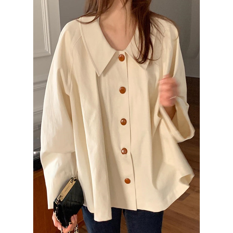 Cute Beige Peter Pan Collar Cotton Loose Shirt Top Spring