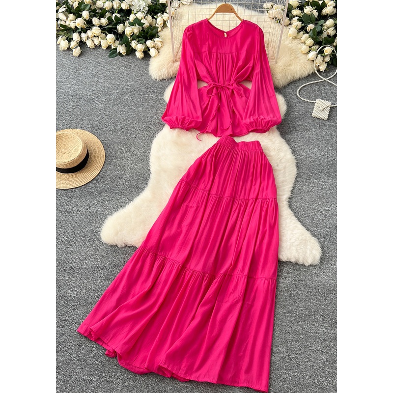 DIY Rose Tie Waist Patchwork Cotton Two Pieces Set Spring