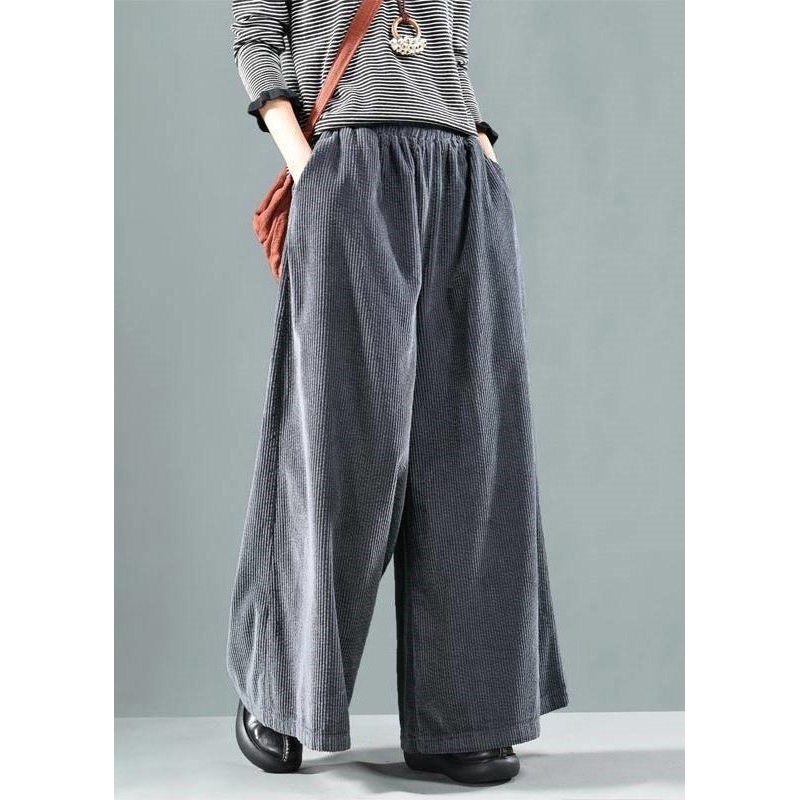Italian Grey Elastic Waist Corduroy Wide Leg Pants Spring