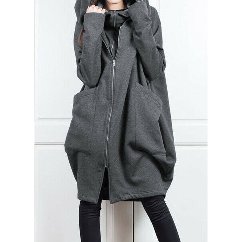 Style Grey Hooded Pockets False Two Pieces Cotton Coat Spring
