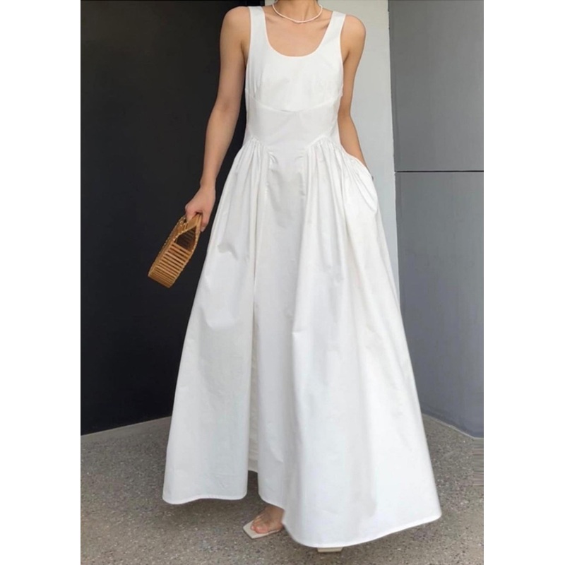 Stylish White Backless Exra Large Hem Cotton Dresses Summer
