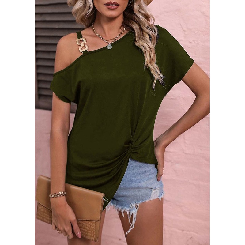 Women Black One Shoulder Asymmetrical Design Cotton Tanks Summer