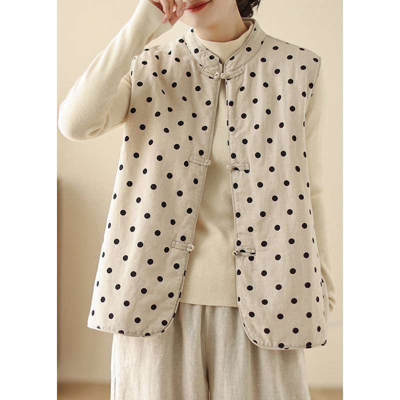 Art White Dot Chinese Button Fine Cotton Filled Vests Spring