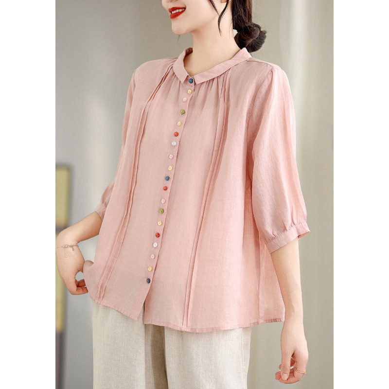 Beautiful Pink Peter Pan Collar Cotton Shirt Top Half Sleeve