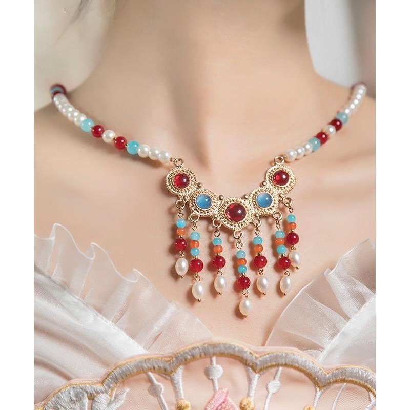 Beautiful Rainbow Copper Alloy Glass Pearl Resin Coloured Glaze Pendant Necklace