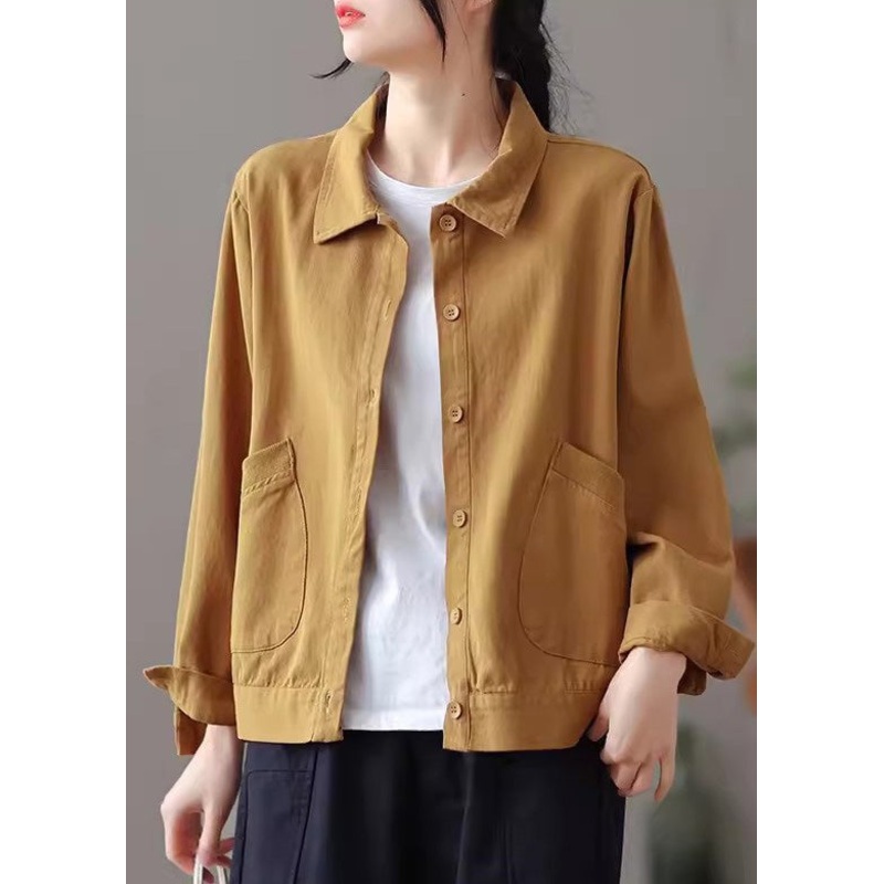 Bohemian Khaki Oversized Pockets Cotton Top Spring