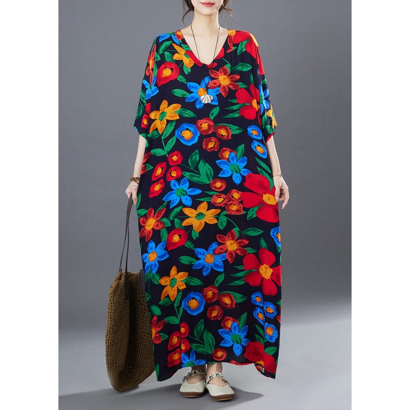 Boho Black Oversized Print Cotton Long Dress Summer