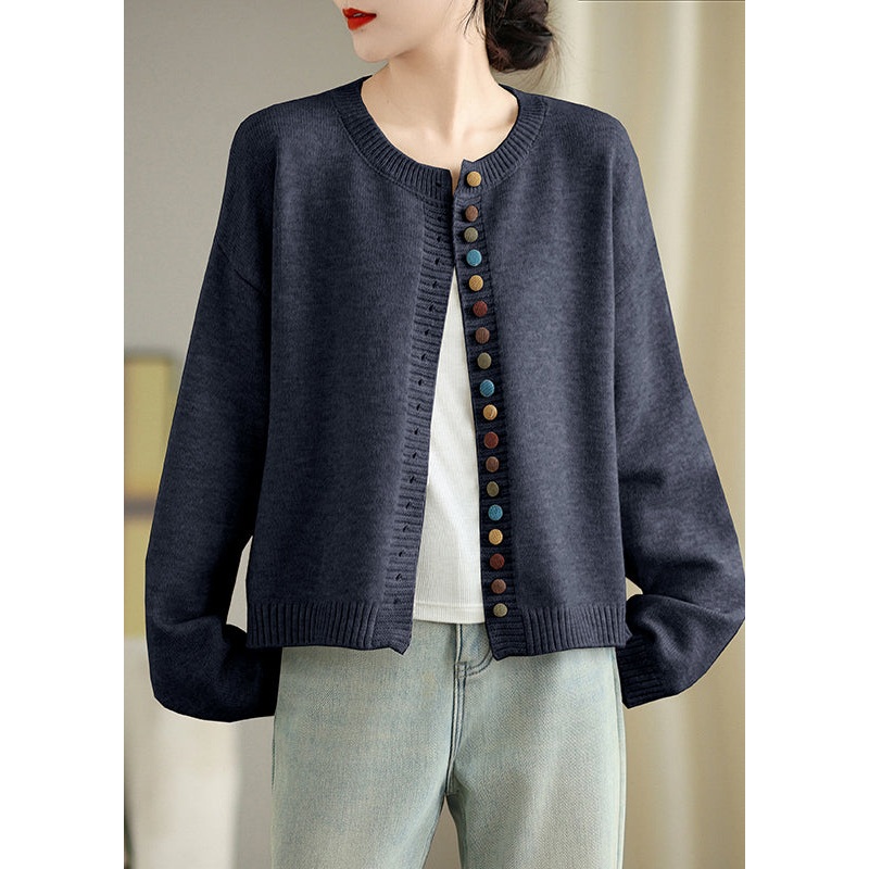 Boho Dull Grey Colorful Buttons Knit Cardigans Spring
