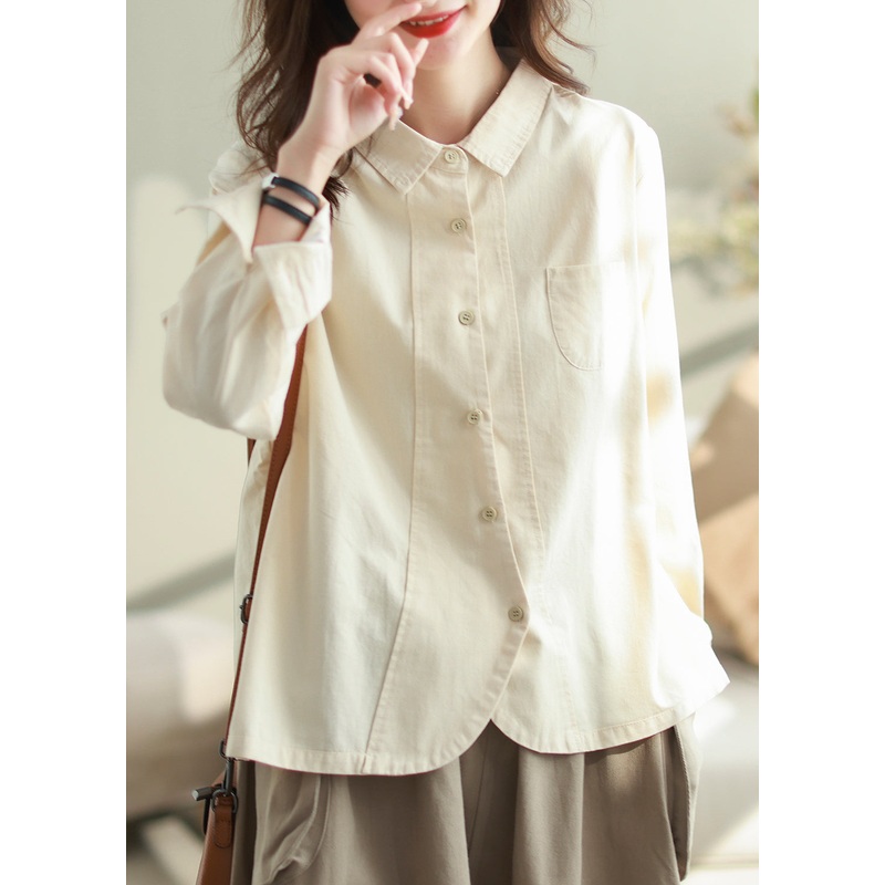 Boho White Oversized Patchwork Cotton Shirt Top Spring