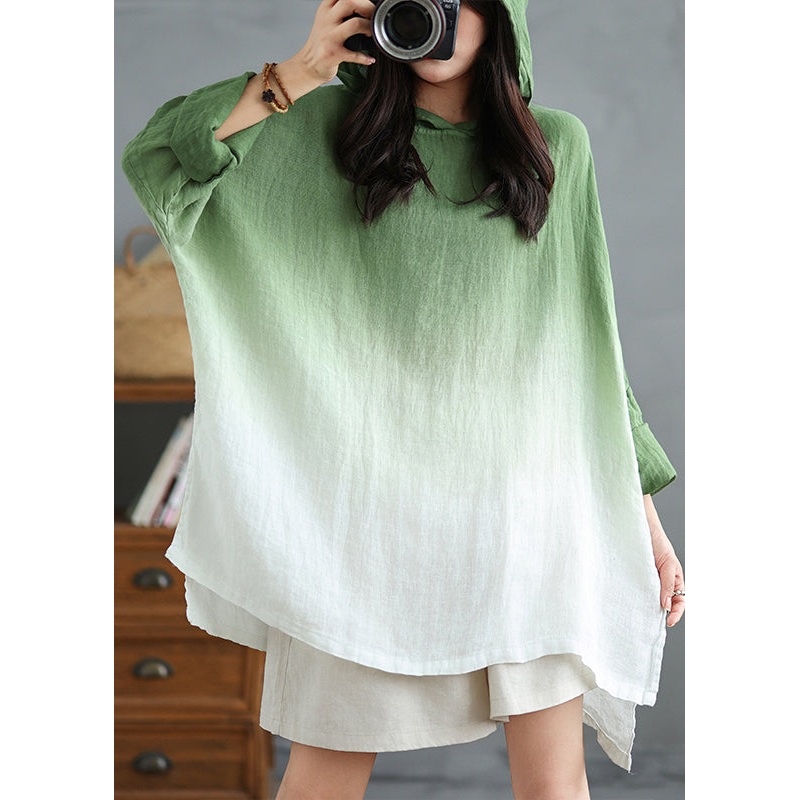 Boutique Gradient Green Oversized Cotton Hooded Tops Spring