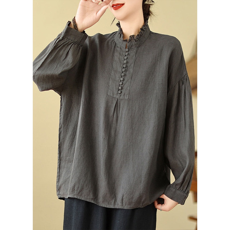 Charcoal Grey Cotton Shirt Tops Oversized Spring