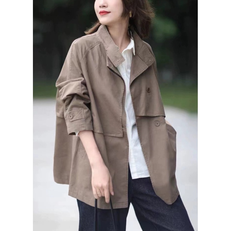 French Army Green Oversized Pockets Cotton Jackets Spring