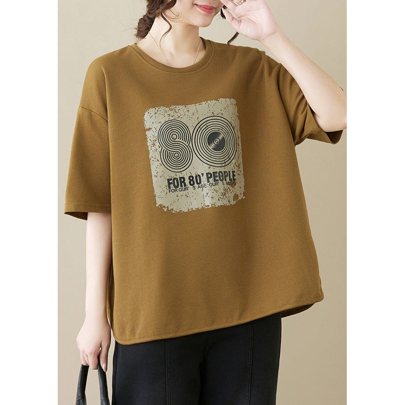 French Yellow Oversized Print Cotton Tank Tops Summer