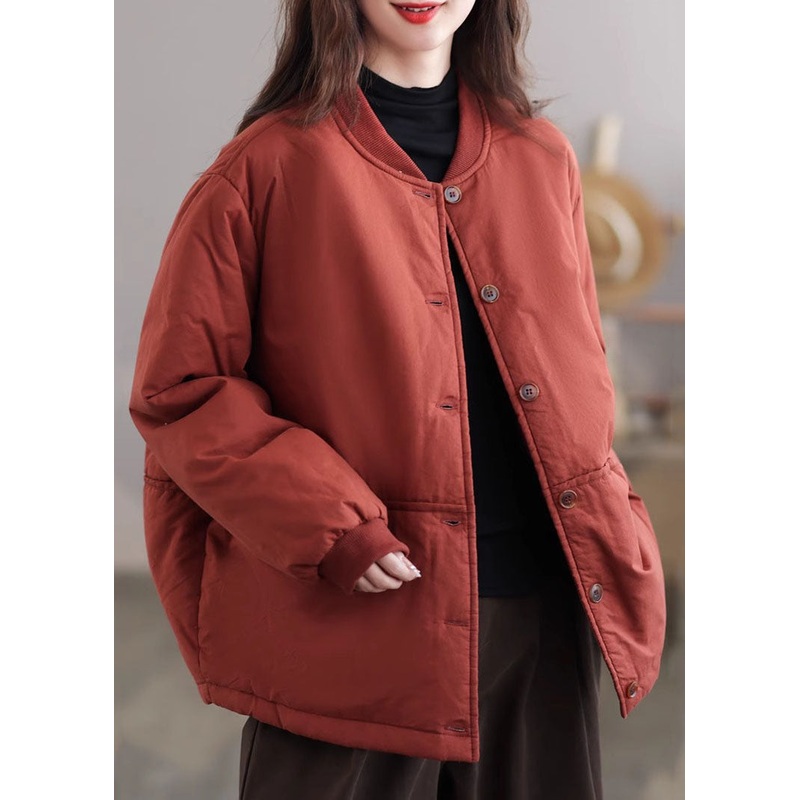 Loose Rust Stand Collar Pockets Fine Cotton Filled Jackets Spring