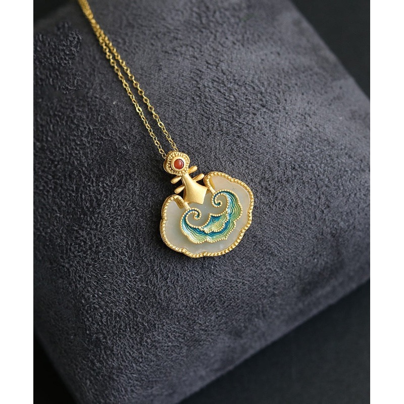 New Gold Ancient Gold Jade Enamel Pendant Necklace
