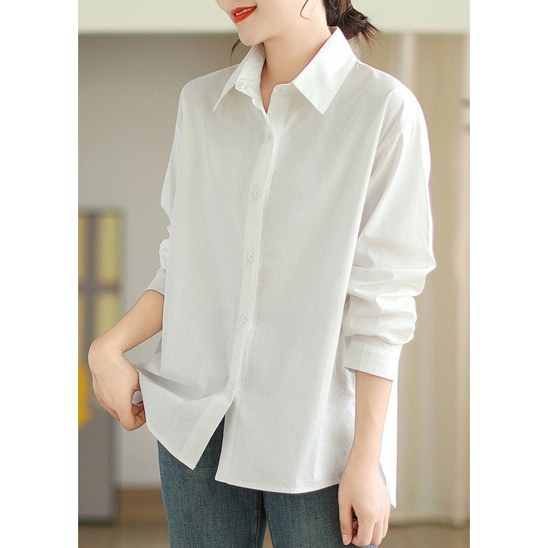Simple White Oversized Cotton Shirts Spring