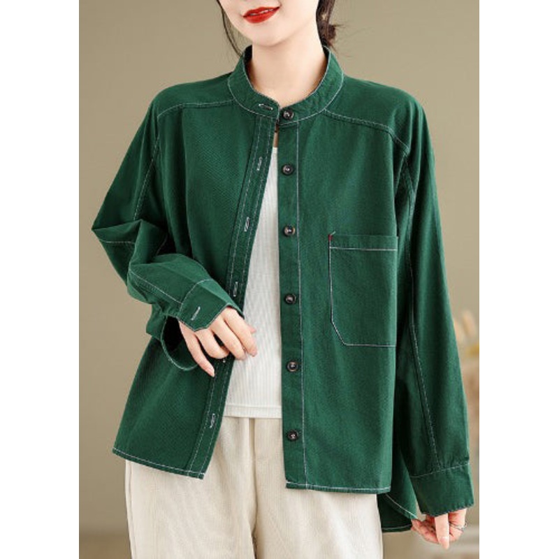 Style Grass Green Oversized Cotton Shirt Top Spring