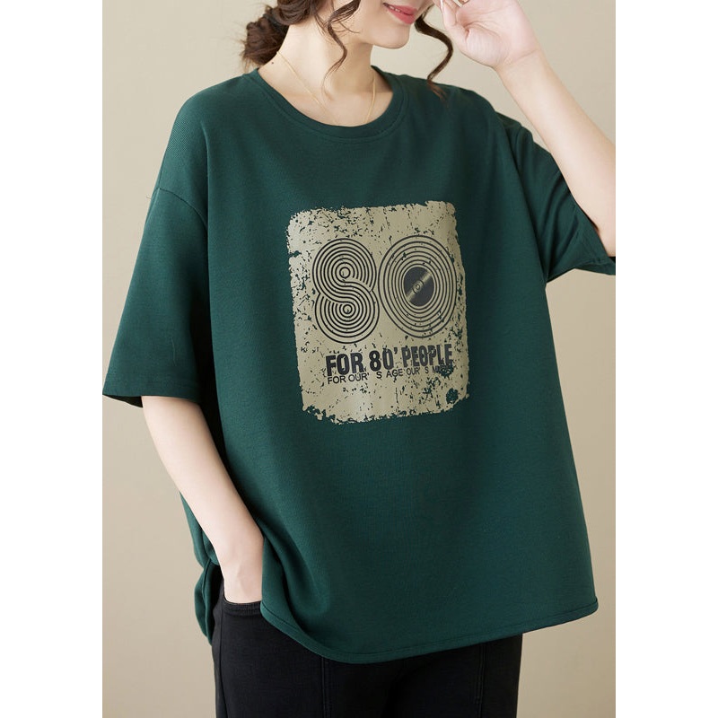 Tea Green Print Cotton Tanks Oversized Summer