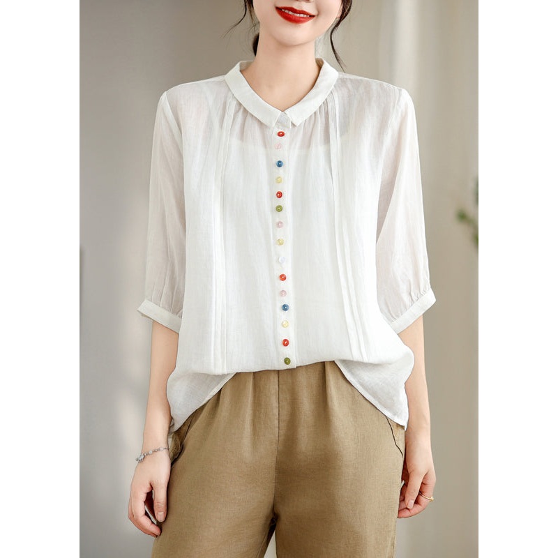 White Oversized Cotton Shirts Wrinkled Half Sleeve