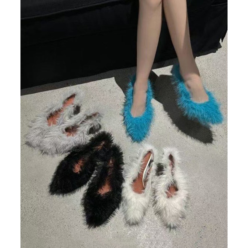 Fashion Blue Fuzzy Fur High Heels Pointed Toe