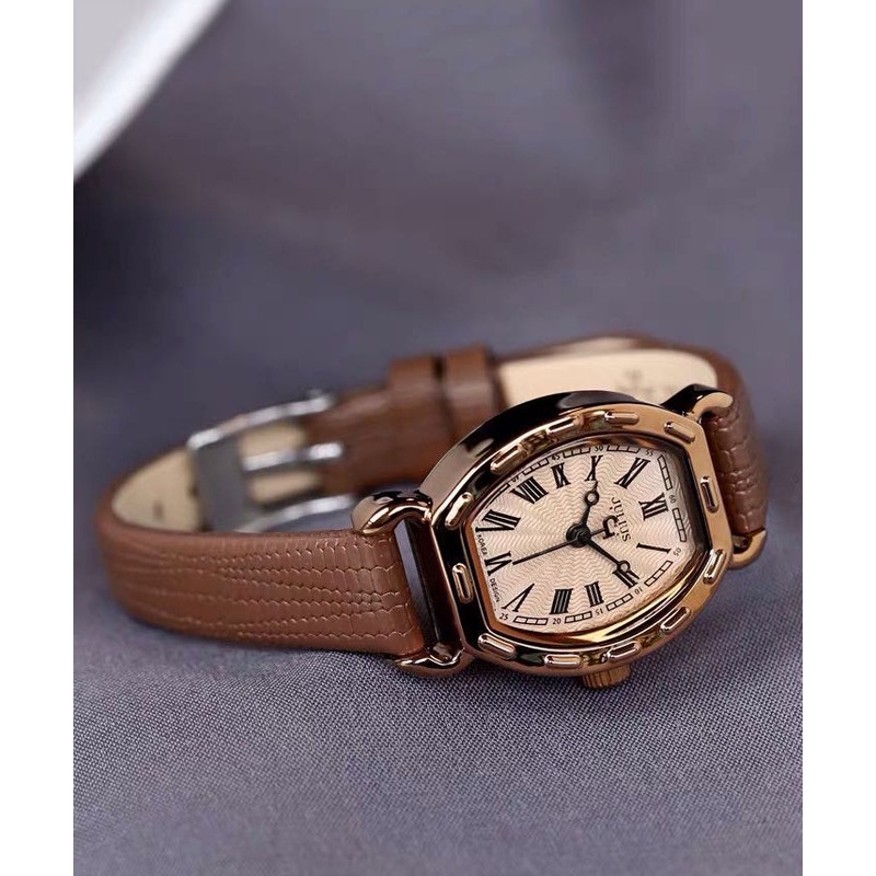 Fashion Coffee Leather Alloy Patchwork Tempered Glass Watch