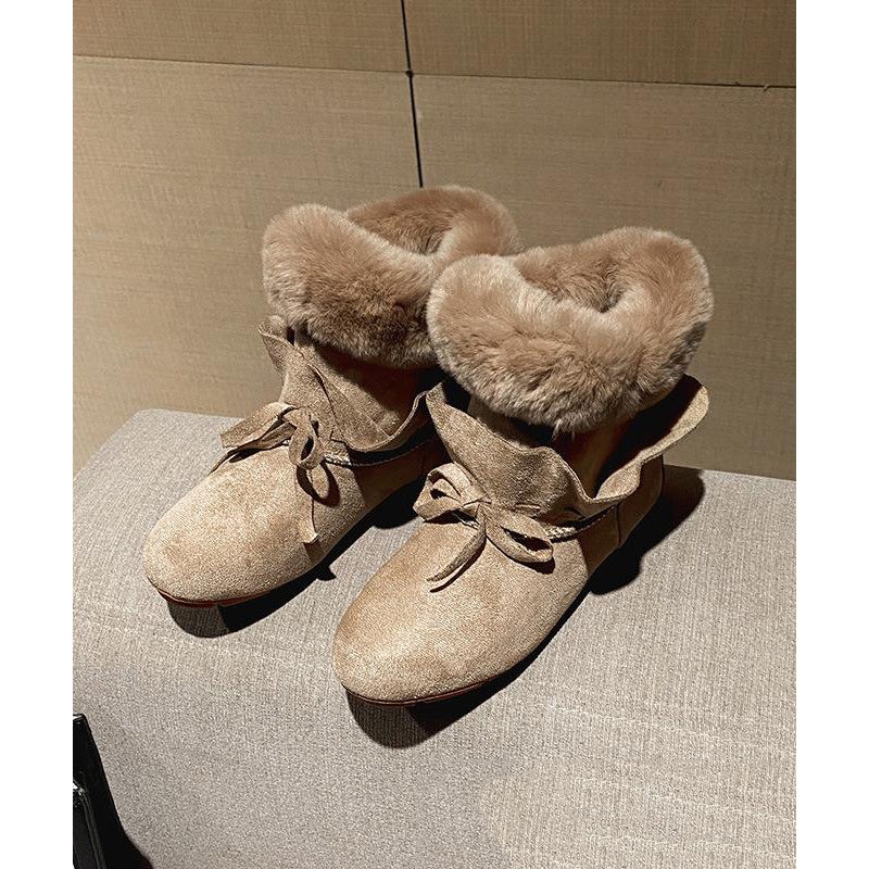 Khaki Comfy Warm Suede Fuzzy Wool Lined Splicing Boots