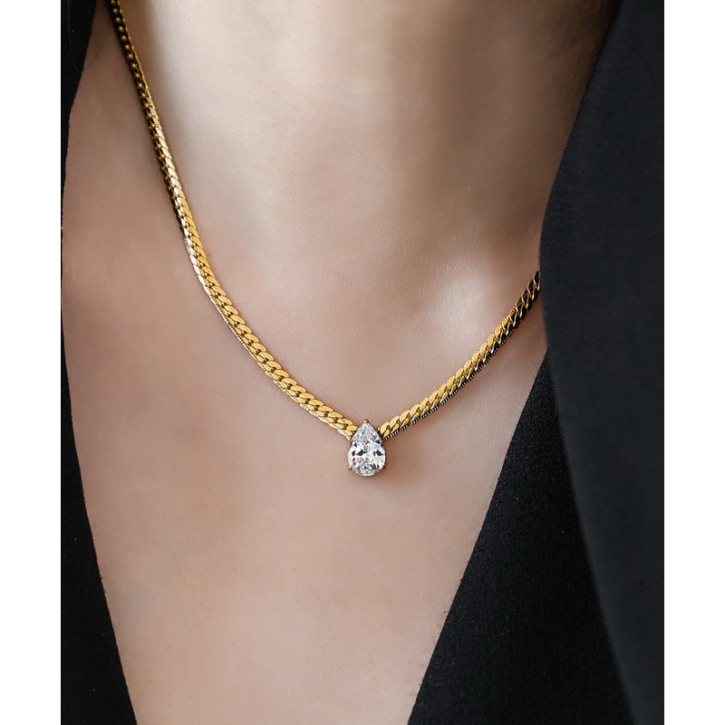 Modern Gold Copper Overgild 14K Gold Zircon Water Drop Pendant Necklace