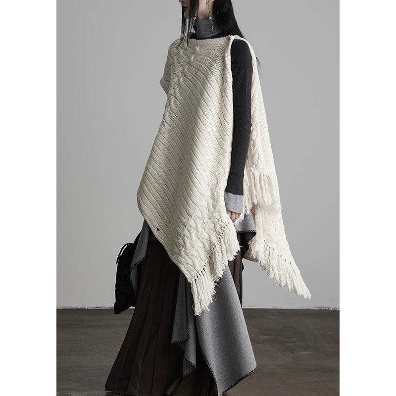 Original Design Apricot Asymmetrical Tassel Cotton Knit Vest Sleeveless