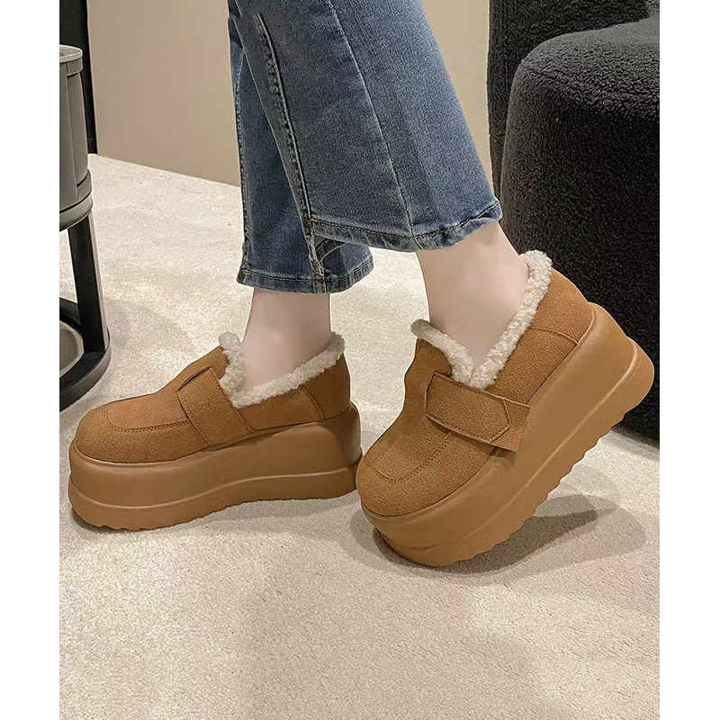 Stylish Splicing Platform Penny Loafers Brown Suede