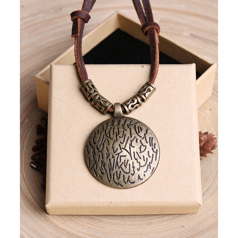 Vintage Brown Alloy Leather Rope Pendant Necklace