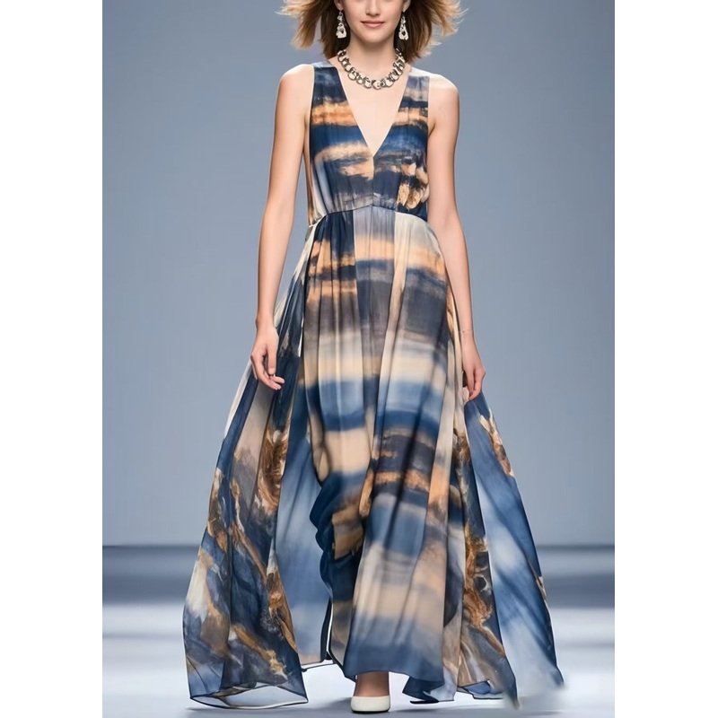 Bohemian Navy Tie Dye Exra Large Hem Chiffon Beach Dress Summer